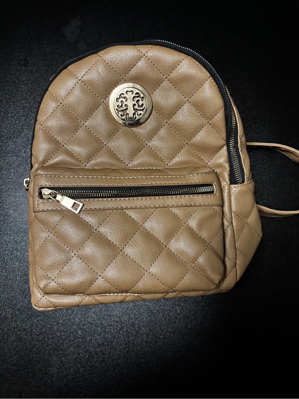 Quilted Tan Mini Backpack with Gold Hardware